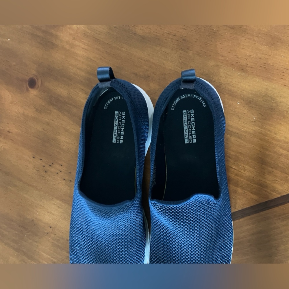 Skechers Blue and White Slip-On Sneakers with Knit Upper - Picture 2 of 3